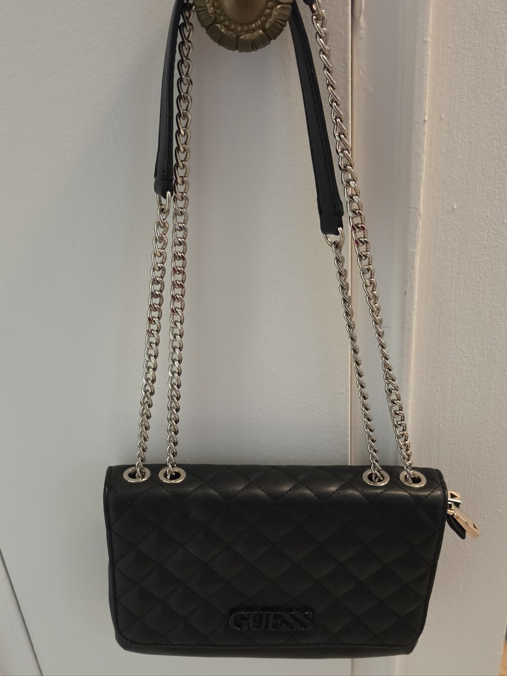 GUESS Quilted Black Chain-Handle Crossbody Bag